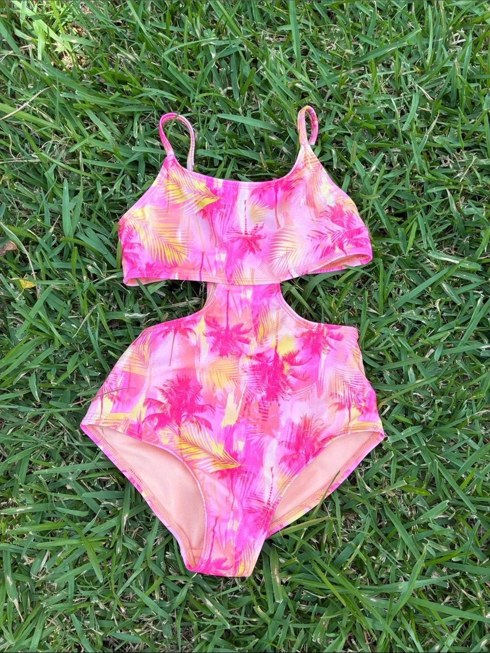 art class Pink and Yellow Tropical Cutout One-Piece Swimsuit